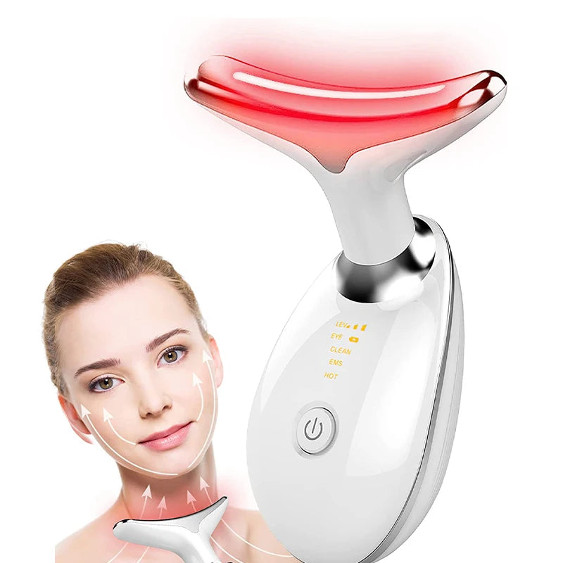 SUPER MASSAGEADOR de rosto e pescoço com 3 leds rejuvenescedores.